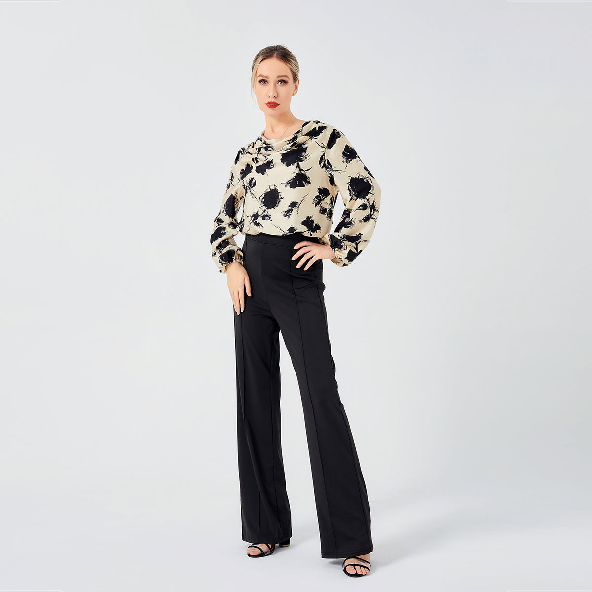 Yara - Women's Cowl Neckline Printed Blouse