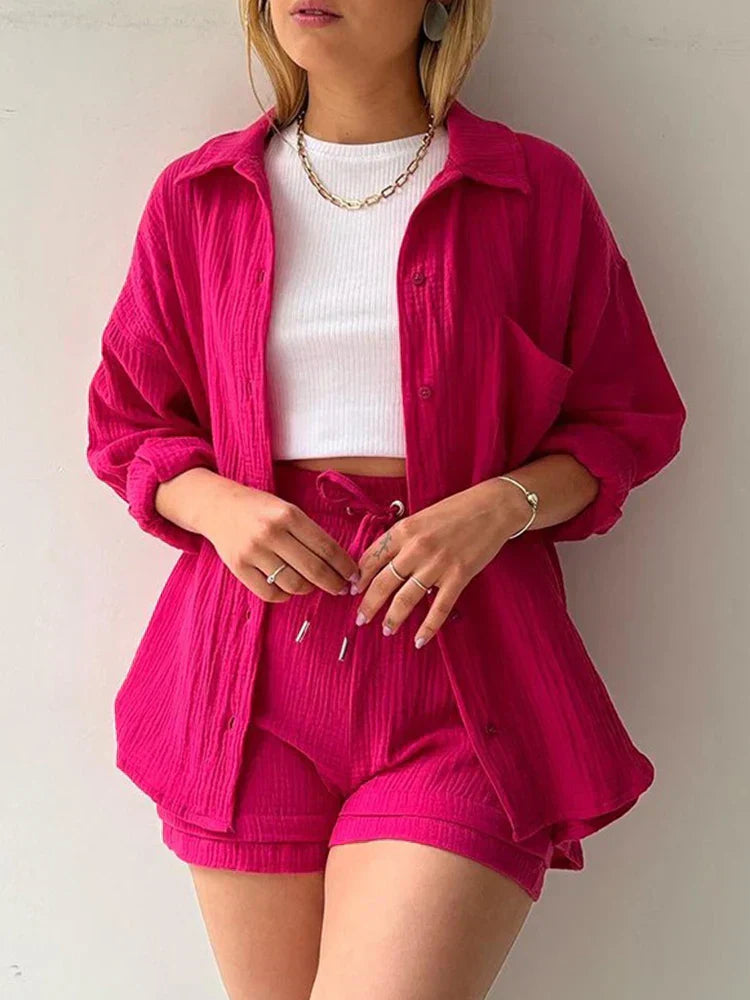Luisa - Women's Two-Piece Long Sleeve Top & Stylish Shorts