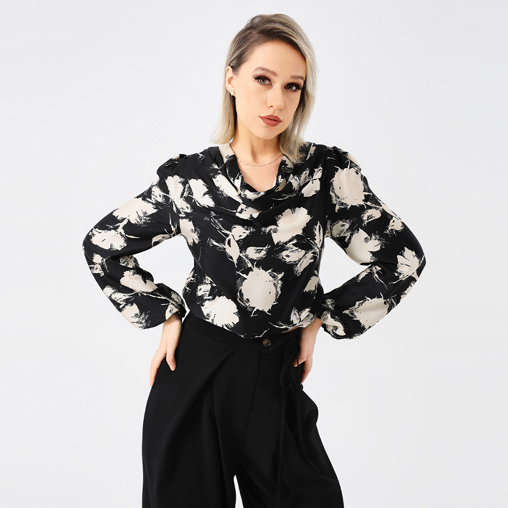Yara - Women's Cowl Neckline Printed Blouse