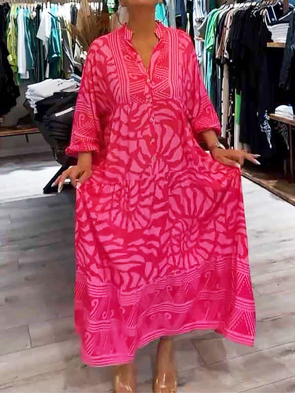 Elka V-Neck Dress – Printed, Loose Fit for Effortless Style