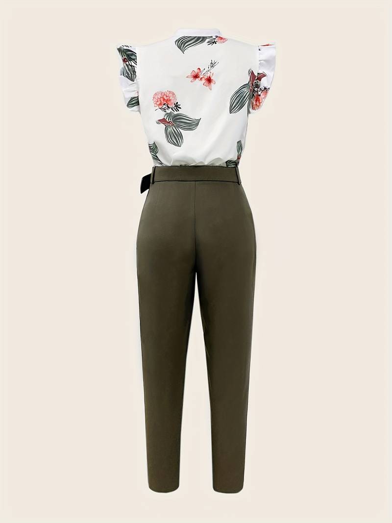 Rachael - Women's Two-Piece Set Floral Print Top & Elegant Pants