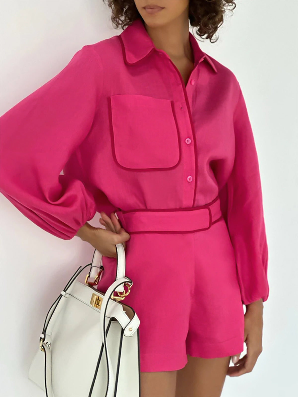 Elysia - Two Piece Button Down Top and Comfortable Shorts Set