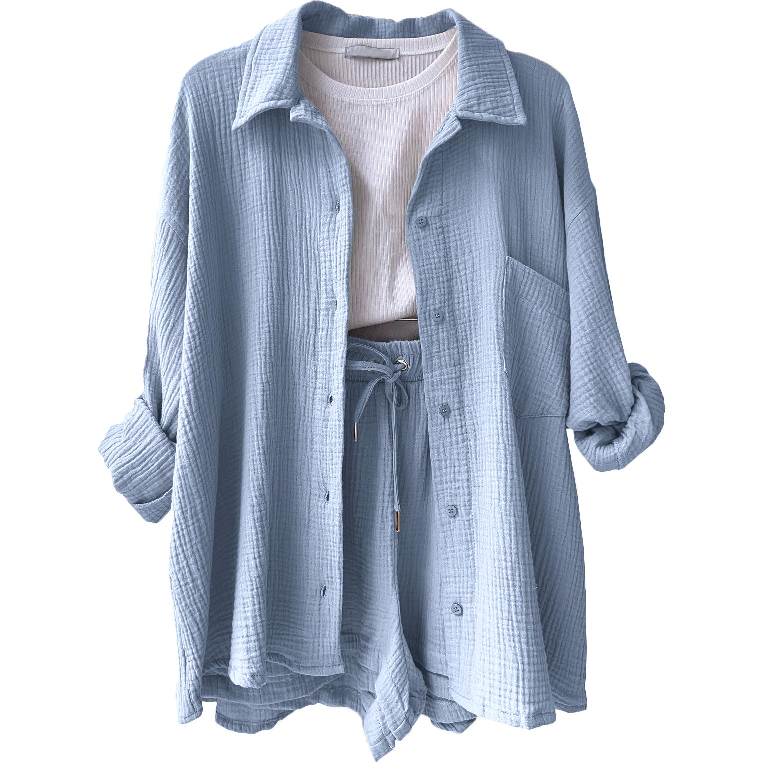 Luisa - Women's Two-Piece Long Sleeve Top & Stylish Shorts